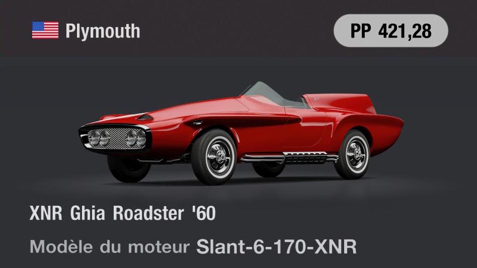 Plymouth XNR Ghia Roadster '60 - GT7